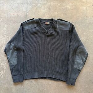 Vintage SFKM USA Commando Sweater Military Wool Ribbed Shoulder Patch Charcoal